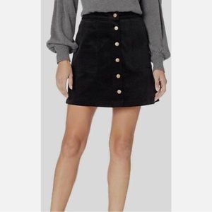 kensie black corduroy a-line mini skirt with buttons